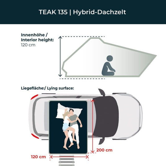Vickywood Hybrid-Dachzelt TEAK 1.0 135 grau - geöffnet